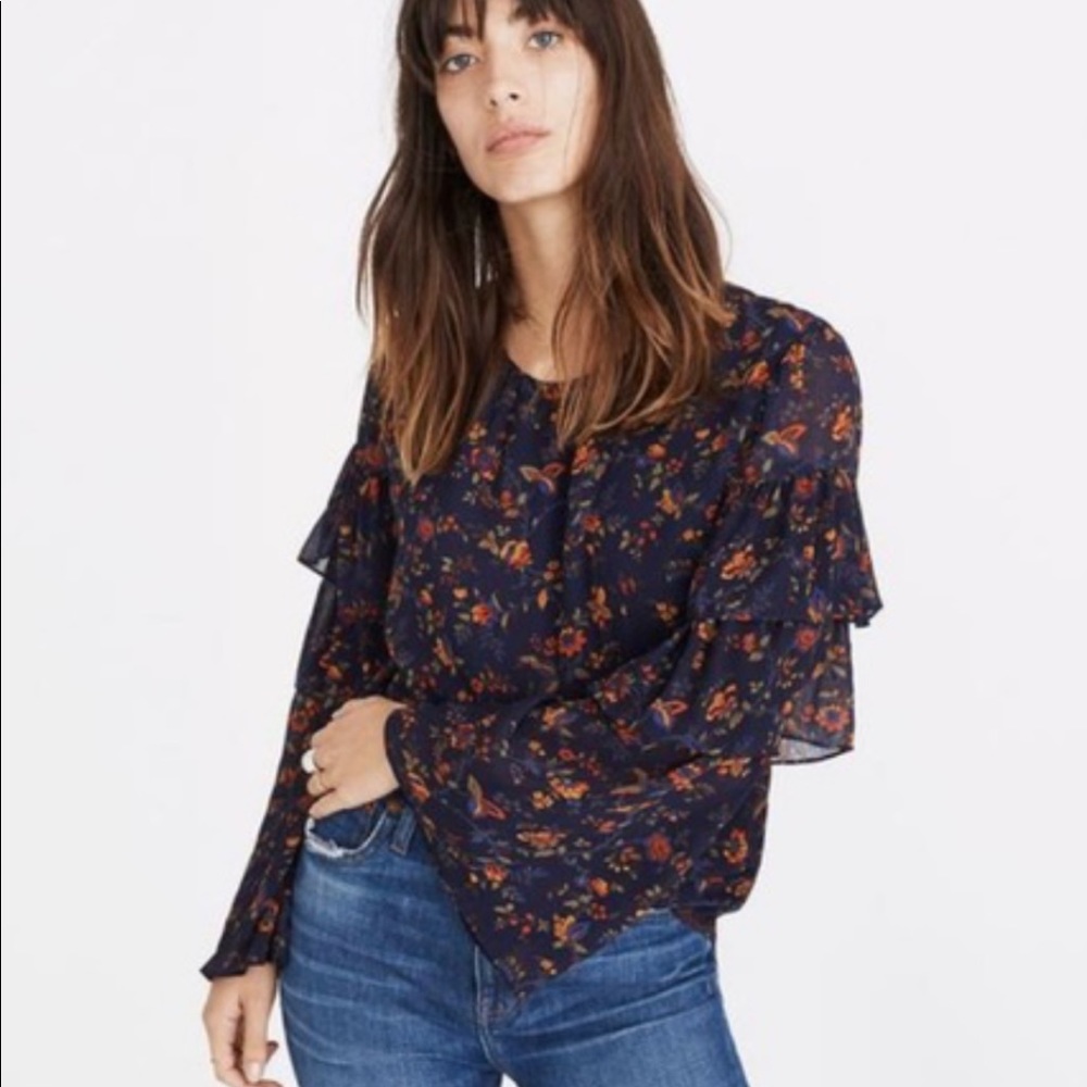 Madewell ruffle sleeve blouse floral